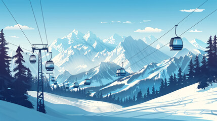 Winter mountains panorama with ski slopes and ski lifts.