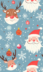 New Year's and Christmas festival seamless pattern in a 2D doodle illustrator style on pastel color backgrounds for graphic advertising.