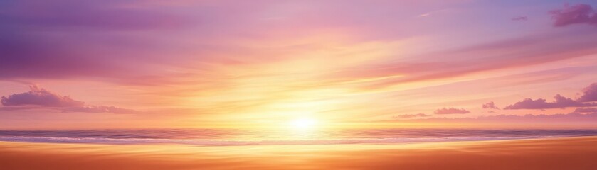 Fototapeta premium A stunning sunrise over a calm beach, painting the sky with vibrant colors, creating a serene and peaceful atmosphere.