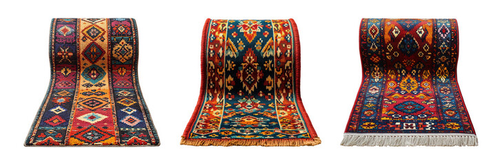 Three Traditional Patterned Rugs on Transparent Background