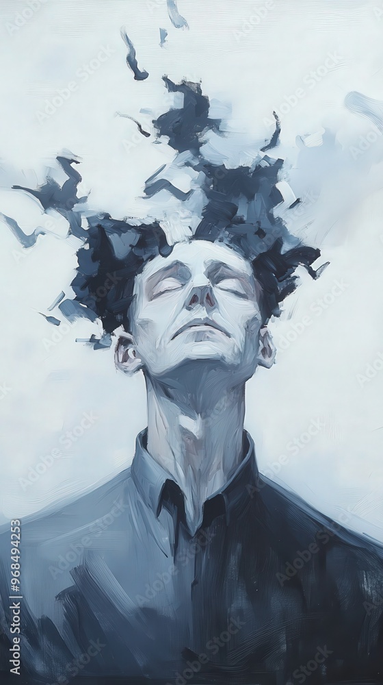 Poster Abstract portrait of a man with a surreal concept, showcasing creativity and introspection through expressive art.