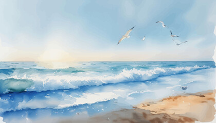 Fototapeta premium Birds Soaring Over the Ocean Waves