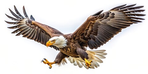 Obraz premium white background, hunting, wildlife, powerful, talon, isolated, fierce, high angle,eagle, bird, bird of prey, raptor, strength, Attacking talon of an eagle isolated on white high angle