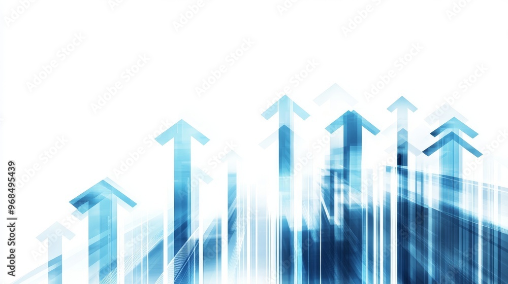 Poster futuristic business growth concept with ascending digital arrows on white background - technology an