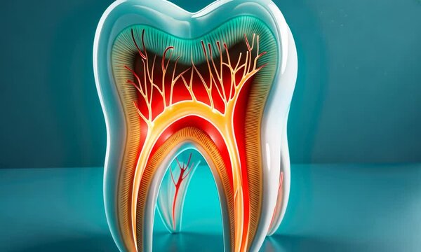 Cross-section of healthy human tooth showing internal anatomy