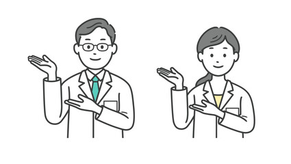 案内をする医師男女の上半身イラスト