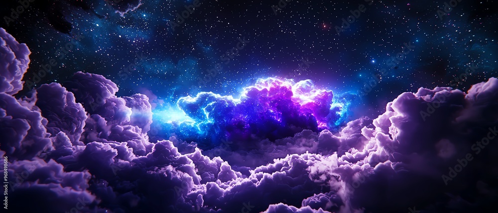 Wall mural a breathtaking view of colorful clouds illuminated by cosmic light, creating a stunning celestial sc