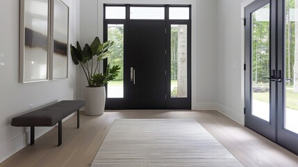 Obraz premium Stylish Modern Entryway with Black Door