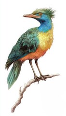 Fototapeta premium A vibrant, colorful bird perched on a branch, showcasing its stunning plumage and unique features.