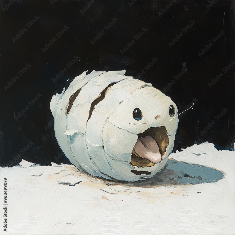 Poster a whimsical creature emerging from its shell, showcasing vibrant colors and a playful expression aga