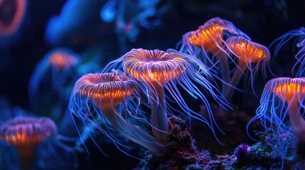 Obraz premium Glowing bioluminescent tube dwelling anemones