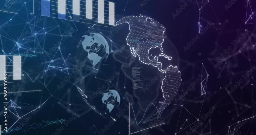 Poster animation of data processing and diagrams over globes