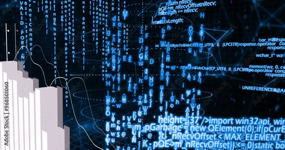 Poster Animation of data processing and diagrams over shapes moving