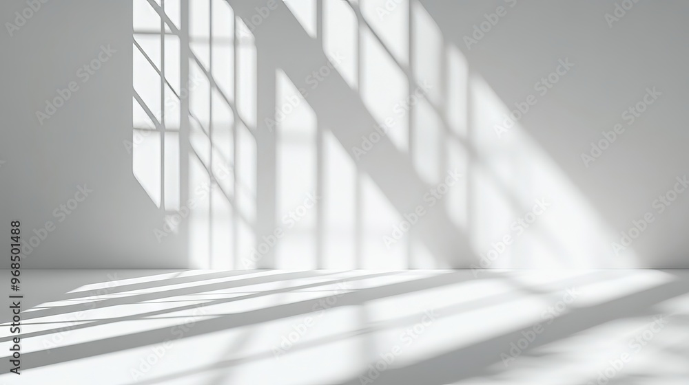 Poster abstract white studio background with blurred window shadows, ideal for product presentation and dis