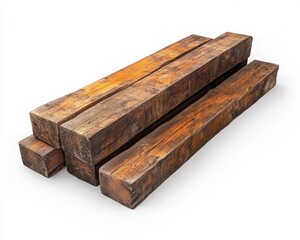 Fototapeta premium A collection of rustic wooden beams with a weathered finish, perfect for construction, decor, or DIY projects.