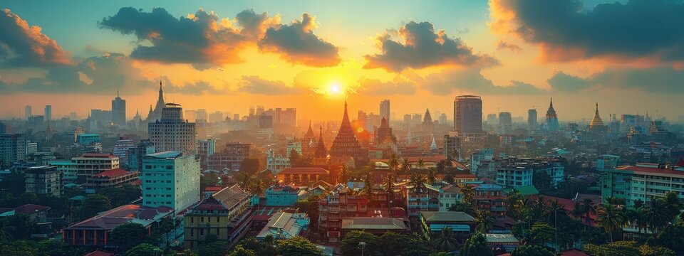 Yangon Skyline: A bustling city with a mix of old and new architecture.