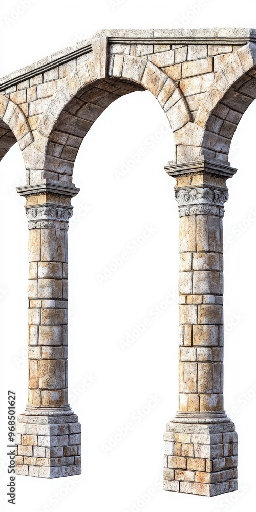 Poster a detailed stone archway with multiple columns, showcasing elegant architecture and historical desig