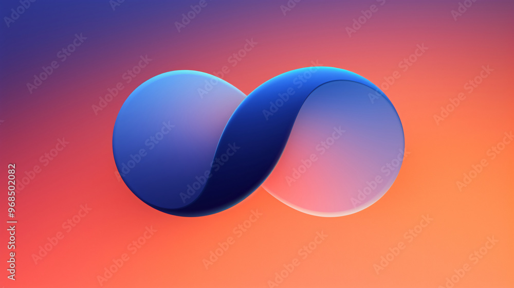 Poster a sleek abstract image depicting two interlocking circles in gradient shades of blue and orange, sym