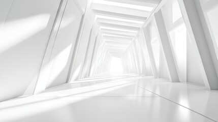 Obraz premium Clean white tech background featuring a geometric 3d structure with simple futuristic forms, minimalist design, and 3d render effect for modern technology and digital innovations