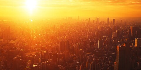 the city during golden hour, where the sunlight bathes the urban landscape in a warm, golden glow