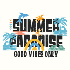 Paradise Holiday Adventure Palm tree Beach typography slogan nature sea graphic design for t shirt printing, tee graphic design, vector illustration. © Syed