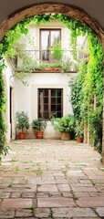 A serene courtyard filled with greenery, showcasing a blend of natural beauty and architectural elegance. Perfect for tranquility.