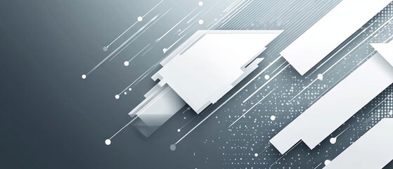 Abstract technology banner with white and grey arrows on a sleek geometric vector background, ideal for digital presentations and branding.