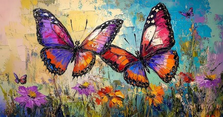 Obraz premium Vibrant Butterflies Dancing in the Blooming Meadow