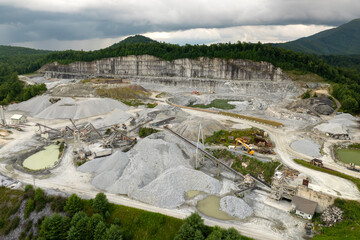 Limestone quarry at industrial open-pit mining site In North Carolina Appalachians, USA