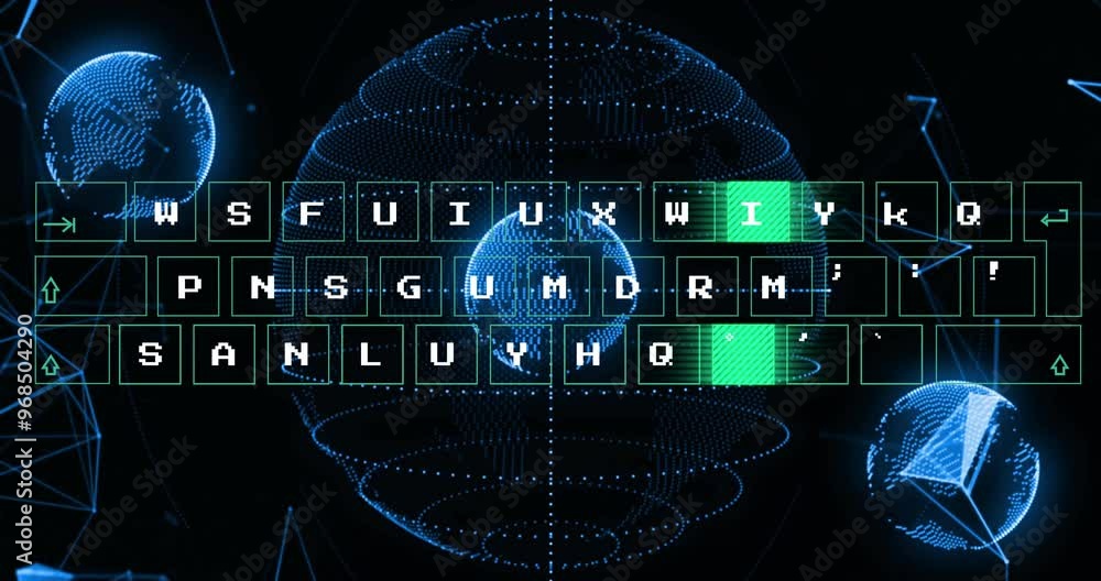 Poster animation of data processing and spots over globes