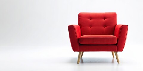 Fototapeta premium accent chair, comfort, A detailed description A vibrant and comfortable red armchair stands on a white isolated background offering a stylish and modern touch to any space