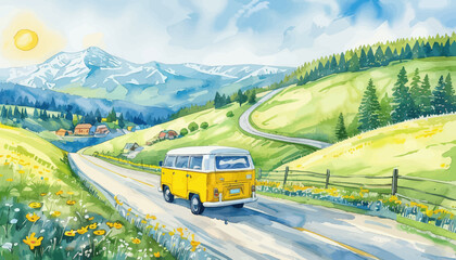 Vibrant Scenic Road Trip Through a Mountainous Countryside