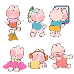 set of cartoon animals, pattern bunny rabbit with sky, cute rabbit bunny was fat and happy sticker