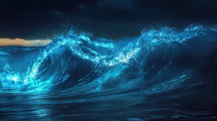 Glowing marine bioluminescence in breaking waves