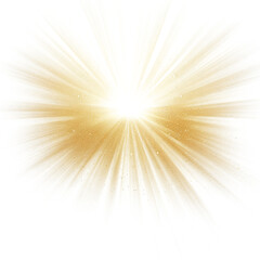 Obraz premium Radiant Sunburst Light Overlay with Golden Rays on white and transparent background.