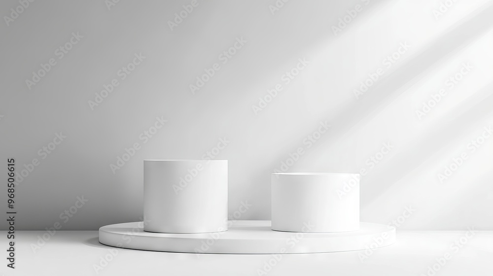 Poster minimalist podium or pedestal on white background with cylinder stand, perfect for product display a