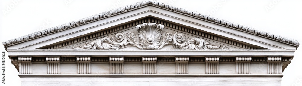Poster elegant architectural pediment featuring intricate carvings and classical design elements in white s