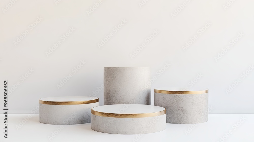 Poster minimalist podium or pedestal on white background with cylinder stand, perfect for product display a