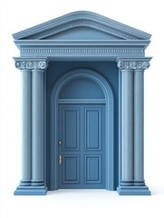 Fototapeta premium Elegant blue door framed by classic columns, showcasing architectural beauty and inviting interior exploration.