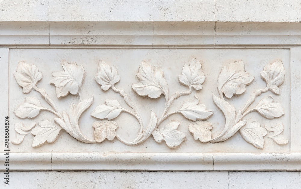 Poster elegant stone relief featuring floral patterns, showcasing intricate details and a timeless design s
