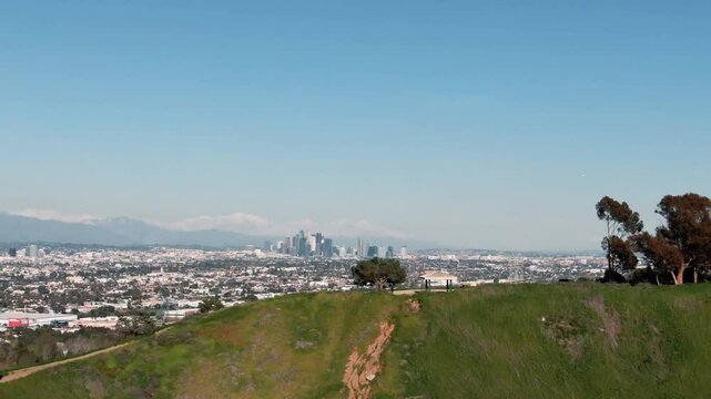 Aerial of Kenneth Hahn State Recreation Area, Baldwin Hills - Overlooking Los Angeles County and San Gabriel Mountains 3