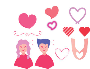 ilustracion de corazones y pareja enamorada, corazones hechos con las manos, amor, amor y amistad, vecto de amor, vector de manos, pareja feliz