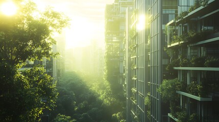 Cityscape with Sunlight and Trees