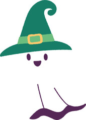 Spirit White Ghost with Witch Hat Halloween Clipart Illustration