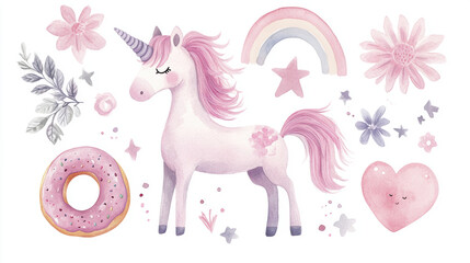 Watercolor Unicorn Set.