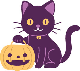 Cute Cat with Pumpkin Head Halooween Clipart Illustration