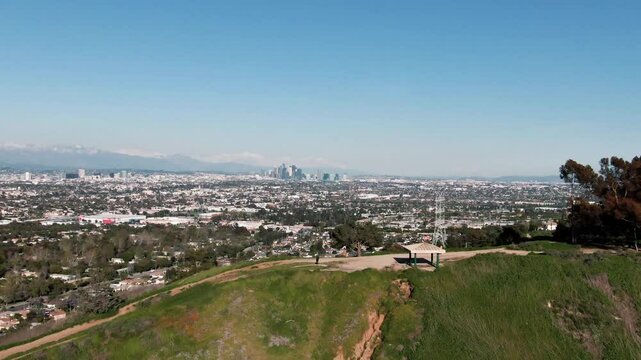 Aerial of Kenneth Hahn State Recreation Area, Baldwin Hills - Overlooking Los Angeles County and San Gabriel Mountains 2