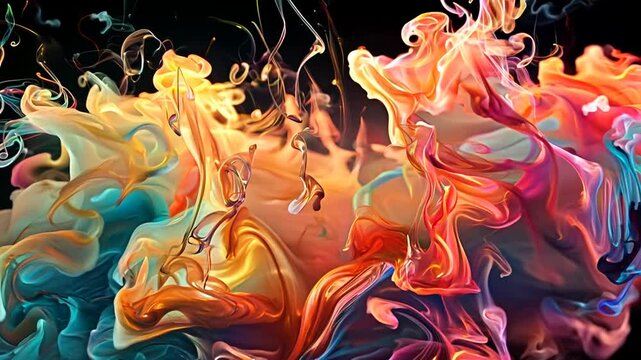 A symphony of music notes dances within a swirl of vibrant, smoky ink, blending sound and vision