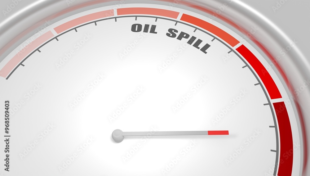 Poster oil spill pollution value measuring device with arrow and scale. 3d render