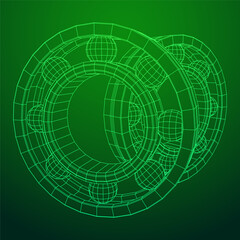 Obraz premium Roller bearing. Circular round rotating bearings used in industry for heavy equipment mechanical work and engineering. Wireframe low poly mesh vector illustration.